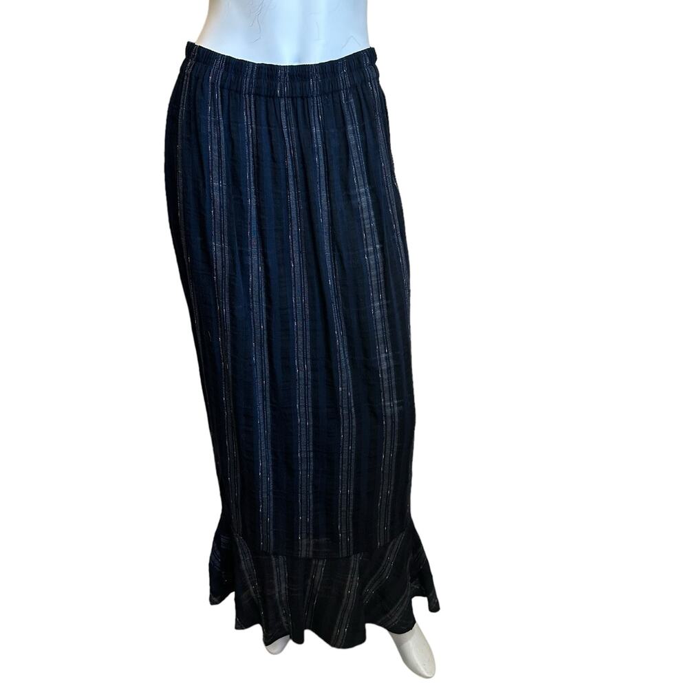 Bryan Emerson Blue & Black Lightweight Wool Blend Modest Maxi Skirt One Size S-L
